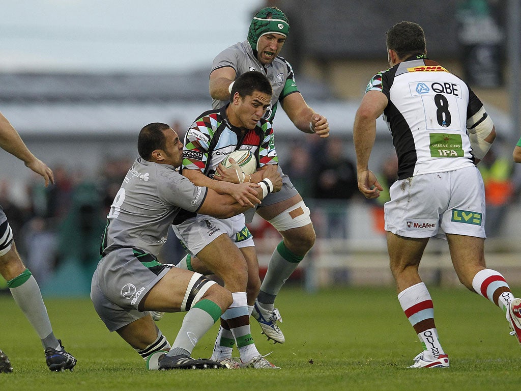 Ben Botica (pictured being tackled) continued his fine form from last weekend with a fifth-minute penalty