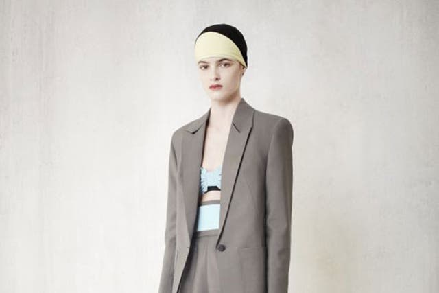 Tailoring, incidentally, is most fashionable worn with nothing but a summery cotton bra, as at Balenciaga (I love Balenciaga), pictured here