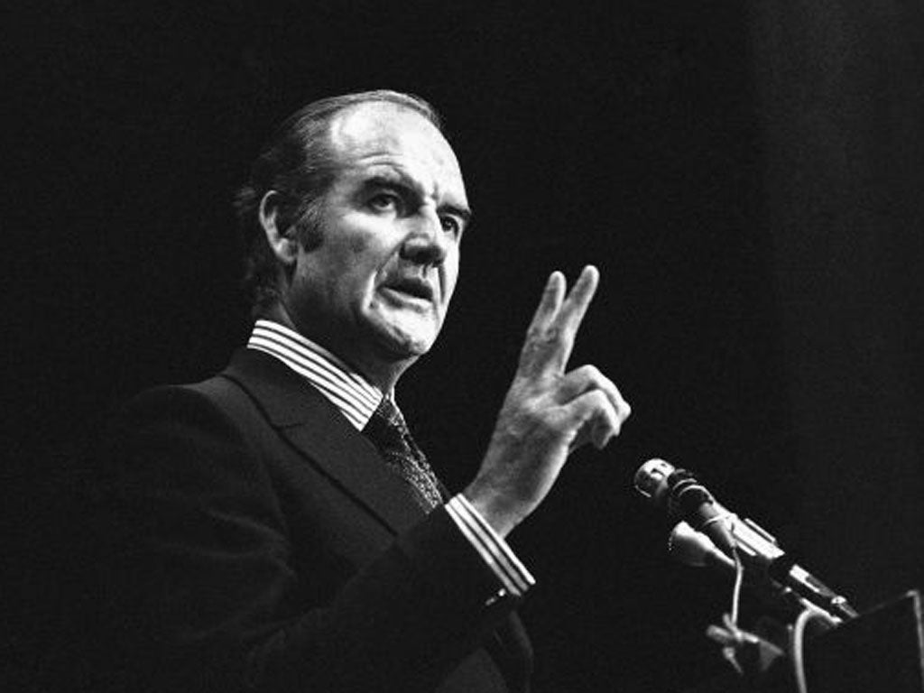 McGovern, then a presidential hopeful, on the stump in 1971; his campaign was the most liberal in modern Democratic history