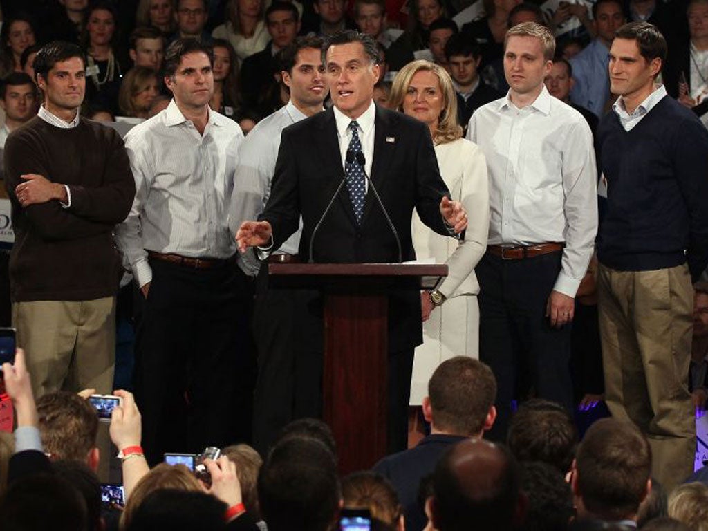 From left to right, Matt, Tagg, Craig, Mitt, Ben and Josh Romney