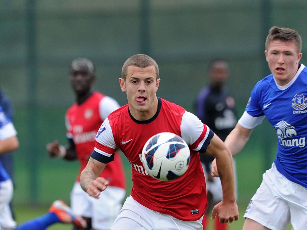 Jack Wilshere in action against Everton for the Arsenal under-21s