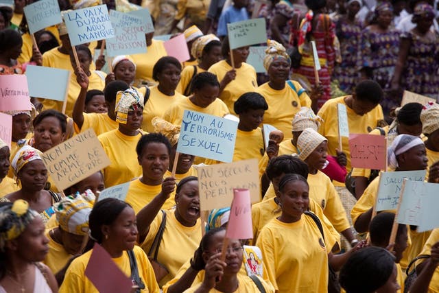 Women participate in the World March of Women in Bukavu, South Kivu Province in the Democratic Republic of Congo, on October 17, 2010. The march was organised by an international feminist organisation and attracted about 20,000 women