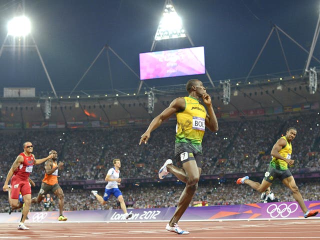 Usain Bolt lights up the track during the London Games