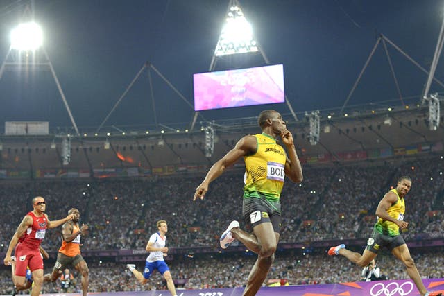 Usain Bolt lights up the track during the London Games