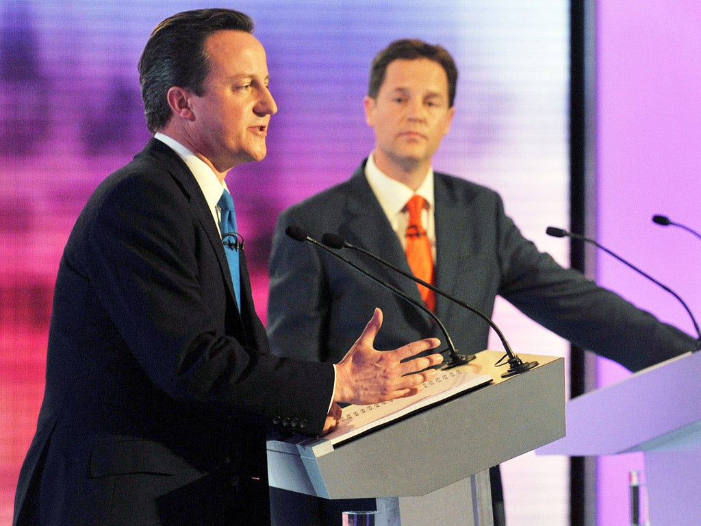 David Cameron and Nick Clegg during one of the 2010 debates
