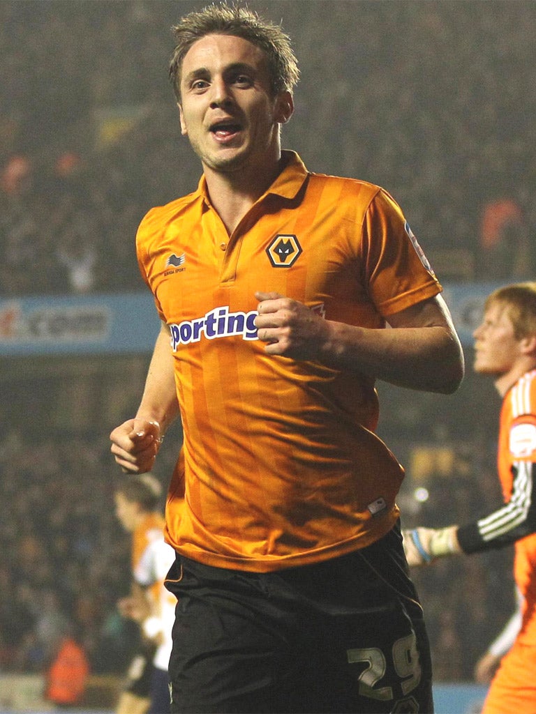 Wolves' Kevin Doyle celebrates scoring his second goal last night