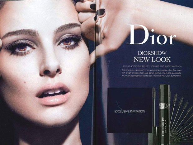 An advert for a Christian Dior mascara featuring actress Natalie Portman which has been banned for exaggerating the effect of the product on her lashes