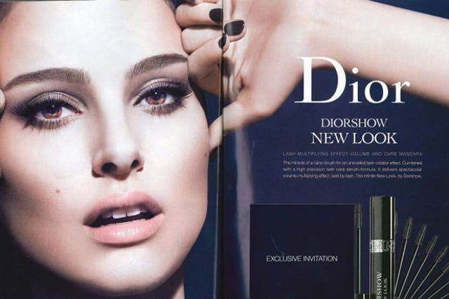 An advert for a Christian Dior mascara featuring actress Natalie Portman which has been banned for exaggerating the effect of the product on her lashes