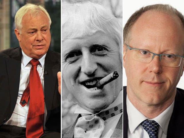 BBC bosses George Entwistle (right) and Lord Patten (left may have to 'fall on their swords' over the corporation's handling of the Jimmy Savile (centre) sex abuse scandal