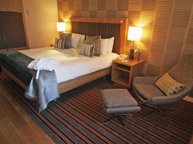 A bedroom at the Hilton hotel in Sandton, Johannesburg