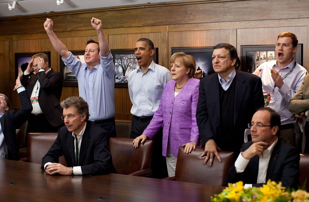 Cameron, Merkel, Obama and Hollande watch the 2012 Champions League Final