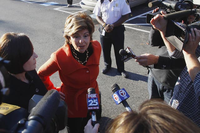 Lawyer Gloria Allred talks with reporters outside the court in Massachusetts yesterday