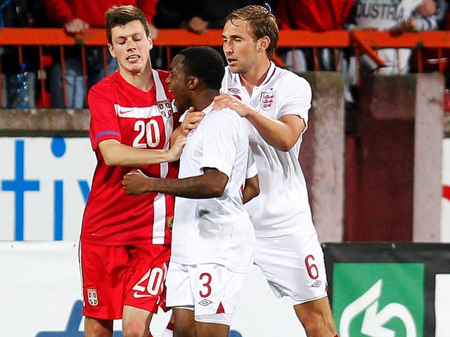 Nikola Ninkovic (left) with Danny Rose (centre) has been banned