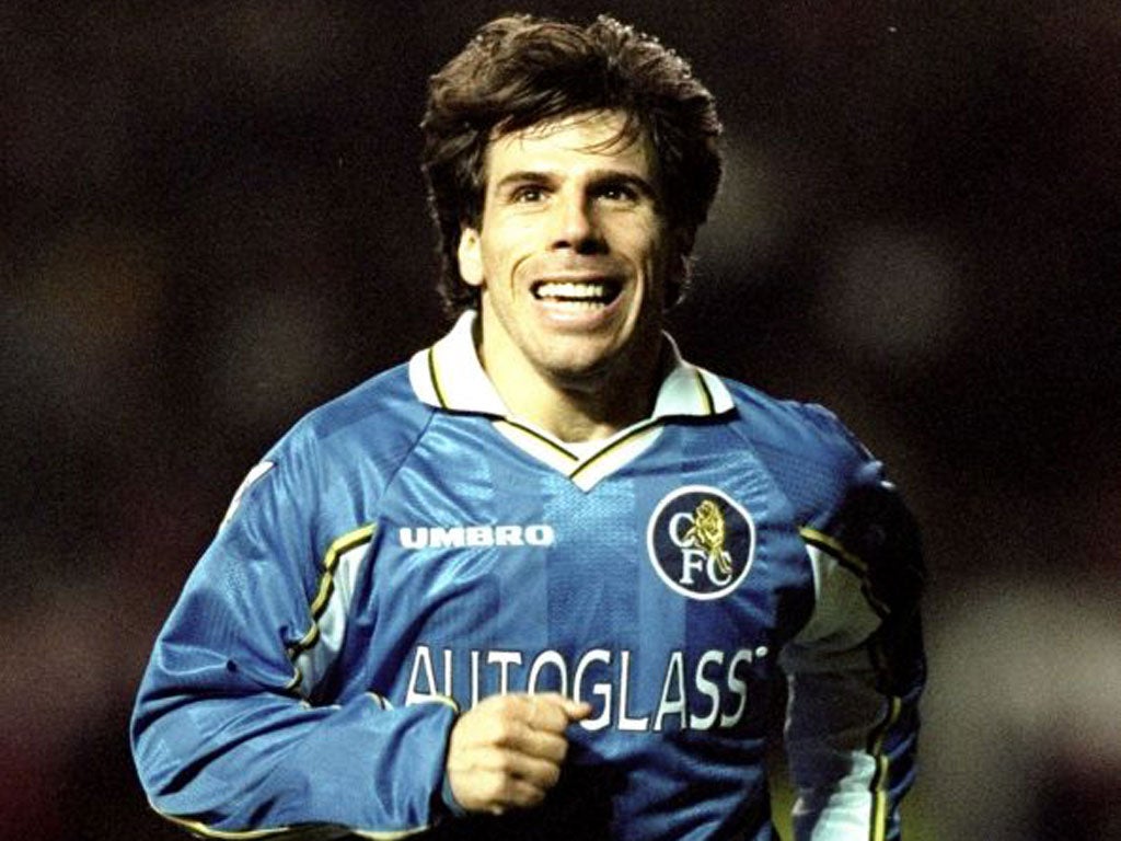 Zola in his Chelsea days, when he played with Roberto Di Matteo