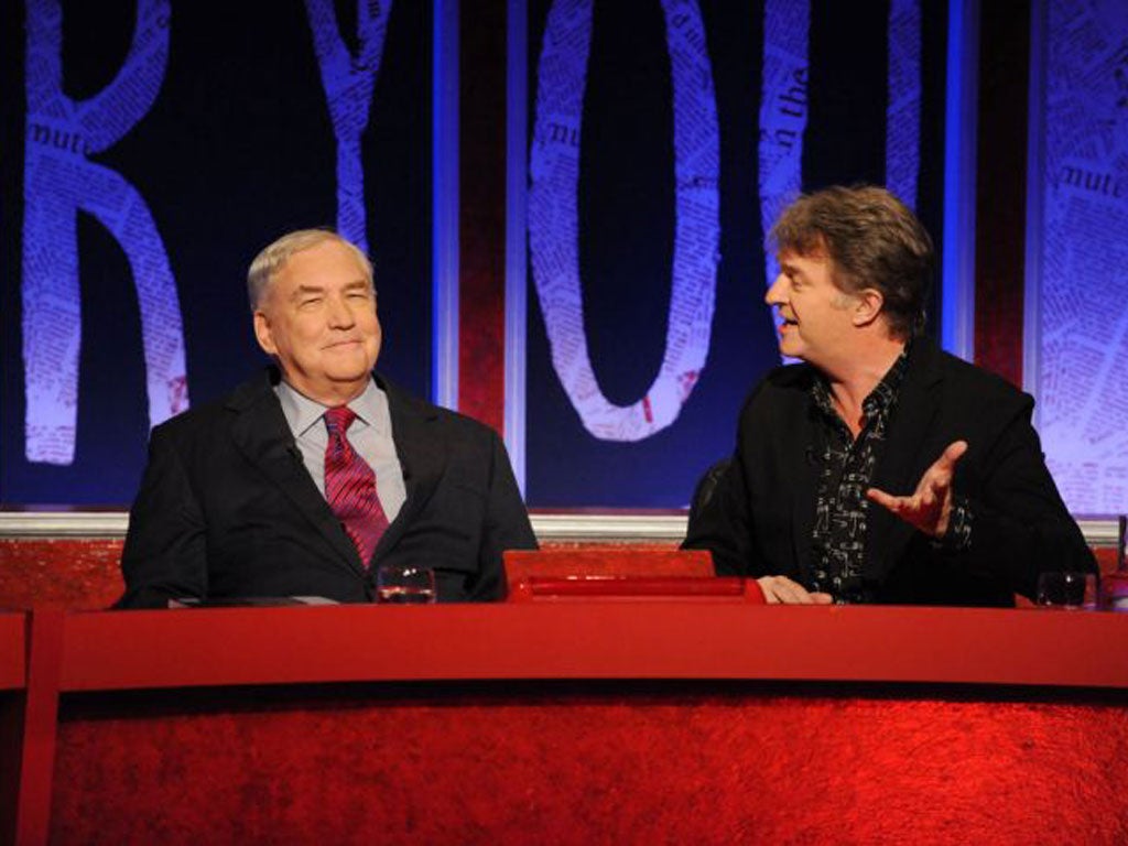 Conrad Black, left, with Paul Merton on Have I Got News For You last night