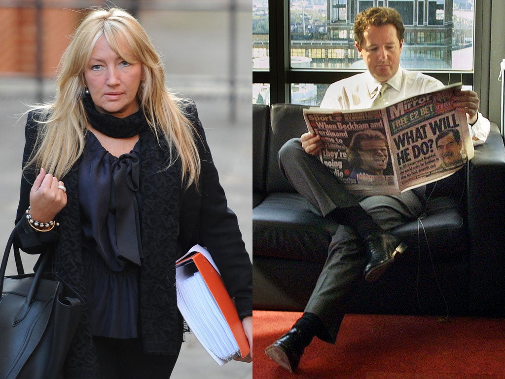 Sly Bailey, ex-chief executive of Trinity Mirror, left, and former editor Piers Morgan