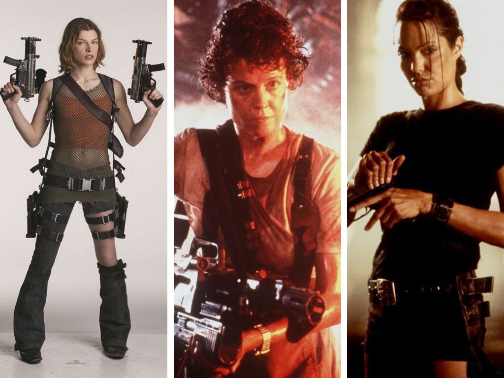 Top guns: Milla Jovovich in 'Resident Evil Apocalypse'; "Aliens" with Sigourney Weaver; Angelina Jolie in 'Tomb Raider'
