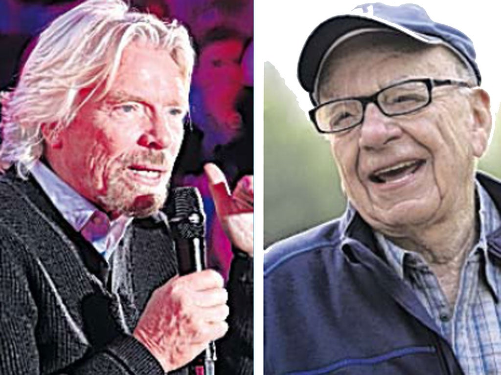 Sir Richard Branson, left, and Rupert Murdoch had fallen out over Virgin’s moves into TV