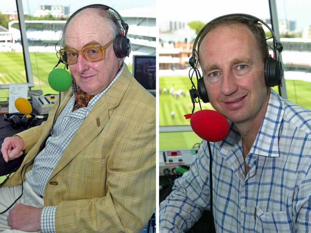 Test Match Special commentators Henry Blofeld, left, and Jonathan Agnew