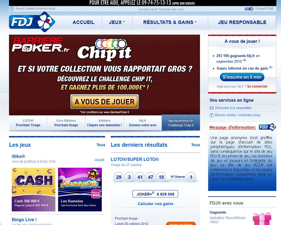 The euromillions.fr site was today in the process of being restored after the attack