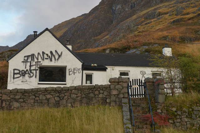 Slogans painted on Alt-na-reigh, the cottage owned by Jimmy Savile