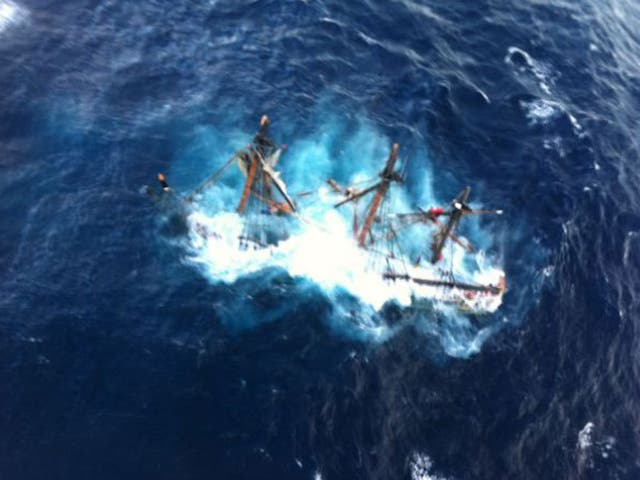 The HMS Bounty submerged in the Atlantic Ocean during the storm