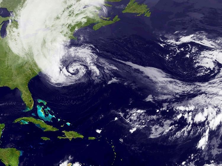 A satellite image of Hurricane Sandy
