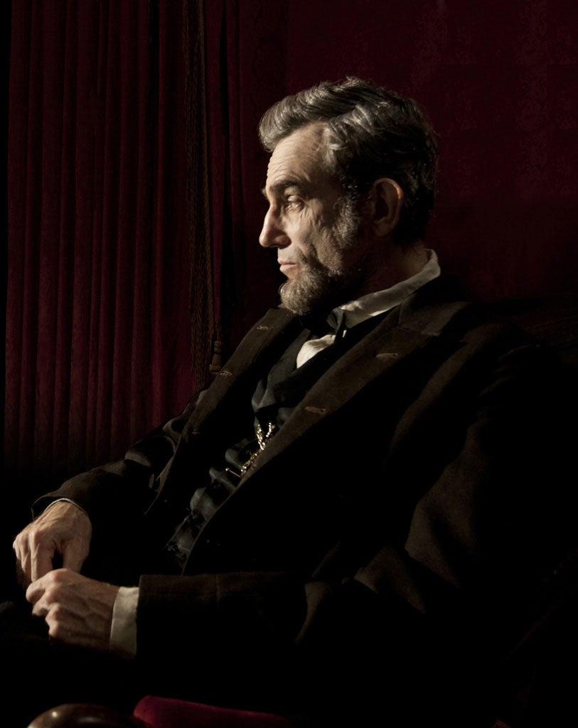 Daniel Day-Lewis portraying Abraham Lincoln in the film "Lincoln."