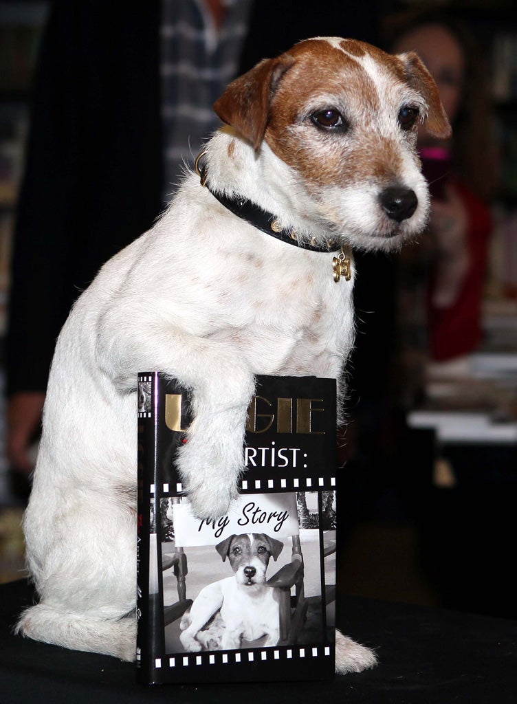 Uggie the dog, star of the Oscar-winning film The Artist holds a special event to promote his memoir, Uggie: The Artist: My Story, in London.