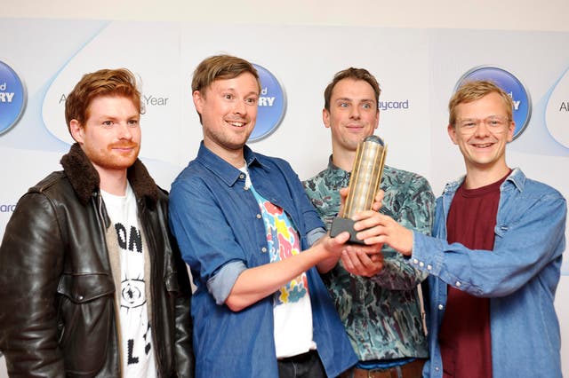 David Maclean, Vincent Neff, Jimmy Dixon and Tommy Grace of Django Django attend the nomincations announcment for the Barclaycard Mercury Prize at The Hospital Club on September 12, 2012 in London.