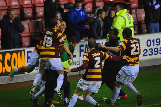 Bradford celebrate victory over Wigan