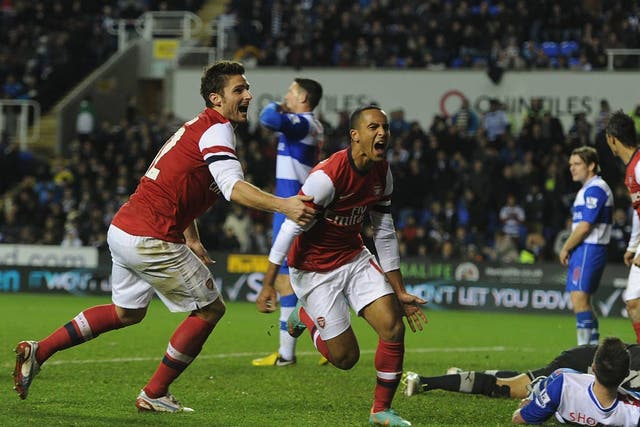<b>Reading 5 Arsenal 7 (2012, League Cup)</b><br/>
When Noel Hunt put Reading 4-0 up after 37 minutes, some Arsenal fans headed for the exits. They were about to miss the most remarkable of comebacks. Theo Walcot scored just before half-time to give the Gunners a glimmer of hope before a second half that will be impossible to forget. Substitute Olivier Giroud scored the next before Laurent Koscielny made the score 4-3 in the 89th minute. It was Walcott who brought things level when his effort just crossed the line in the 95th minute. Jubilant scenes saw Giroud throw his shirt into the crowd, only to realise extra-time needed to be played. Arsenal went ahead thanks to a fine move finished off by Marouane Chamakh but Reading were to bring it all square again - with Pavel Pogrebnyak heading home in the 116th minute. Penalties loomed but Walcott was to complete his hat-trick by smashing in from close range, and just to top off the most remarkable of matches, Chamakh scored a second, lobbing the keeper from 25 yards.