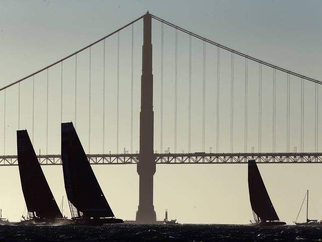 Team compete in a fleet race during the America's Cup World Series