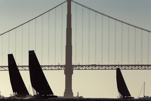 Team compete in a fleet race during the America's Cup World Series