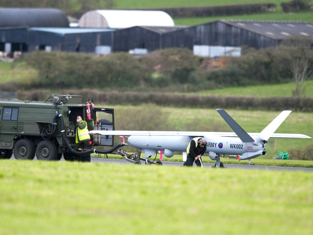 A Watchkeeper drone at West Wales Airport in Aberporth