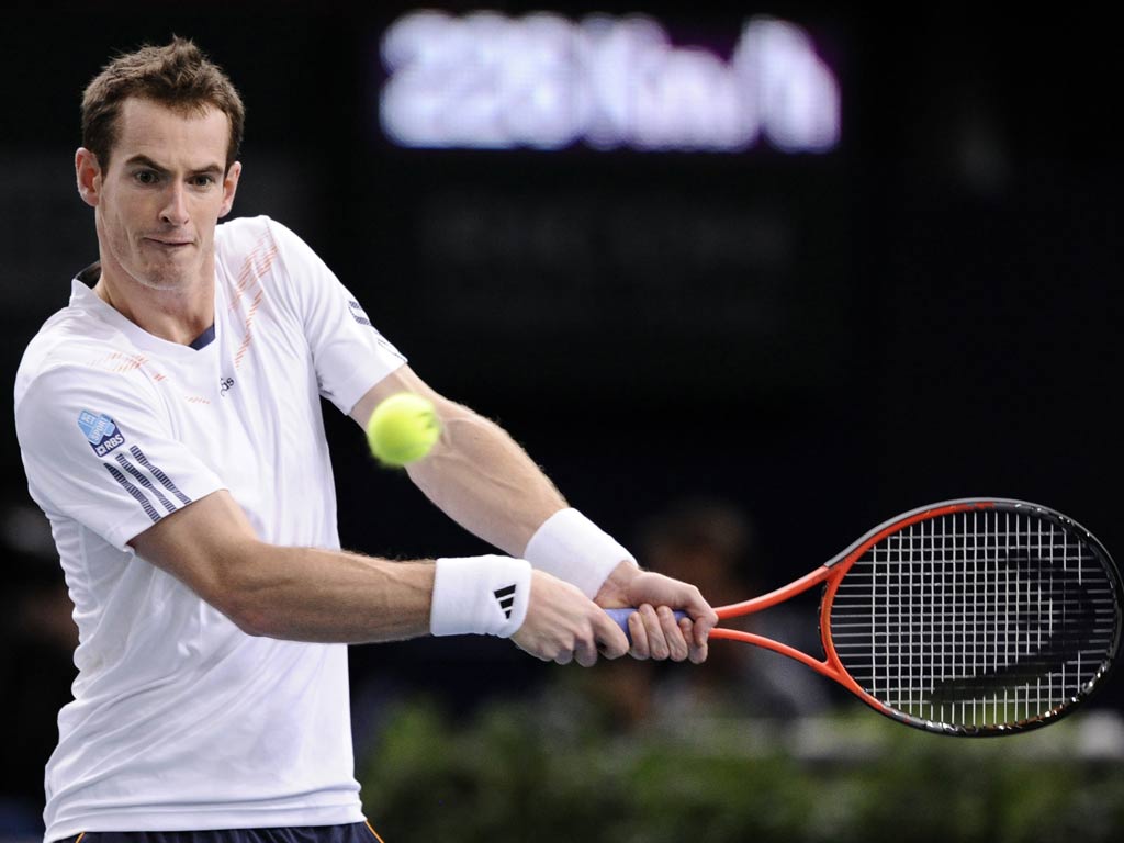 Andy Murray pictured in action at the Paris Masters