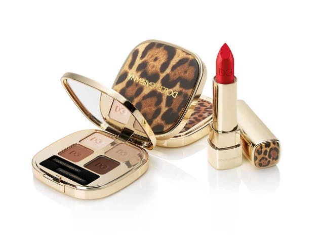 Glow bronzing powder, £39.50, smooth eye colour quad in Desert 123, £44, lipstick in iconic 210, all Dolce & Gabbana Animalier, harrods.com