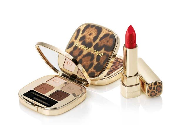 Glow bronzing powder, £39.50, smooth eye colour quad in Desert 123, £44, lipstick in iconic 210, all Dolce & Gabbana Animalier, harrods.com