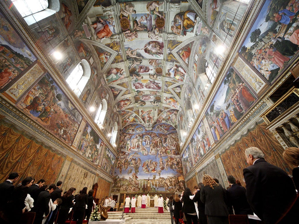 A general view as Pope Benedict XVI celebrates baptisms in the Michelangelo's Sistine Chapel, January 13, 2008 in Vatican City.