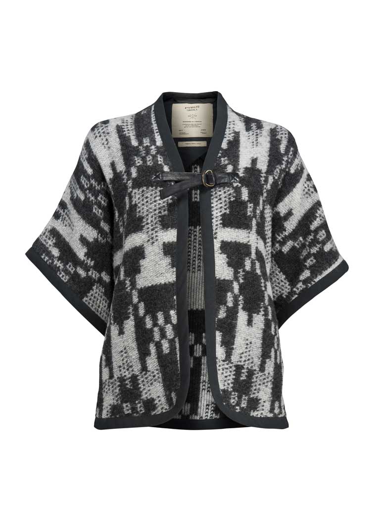 <p>Jacket in</p>

<p>Husband'n'wife team Ash and Lorraine Johnson have delivered another highly desirable collection for their oh-so-stylish label Pyrus, which is – don't you know – big in Japan. It is not hard to see why. From directional felt-leather jackets to this Wing cape, £199, which has something of the kimono about it, suitably… Pyrus-london.com</p>