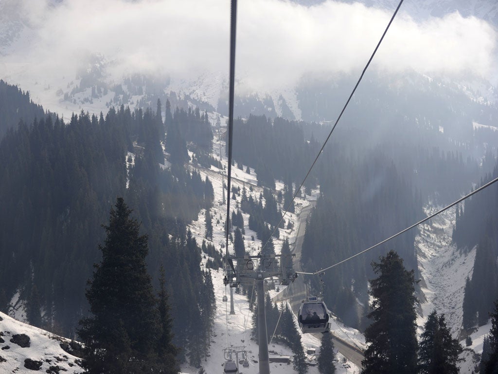 A cable car linking the Medeu Alpine Ice Arena and the Shymbulak Alpine Resort
