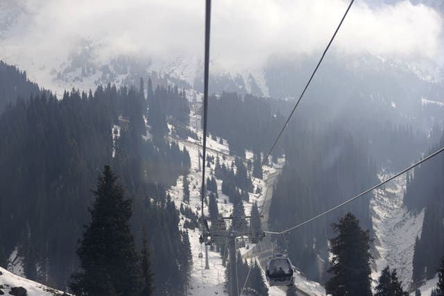 A cable car linking the Medeu Alpine Ice Arena and the Shymbulak Alpine Resort