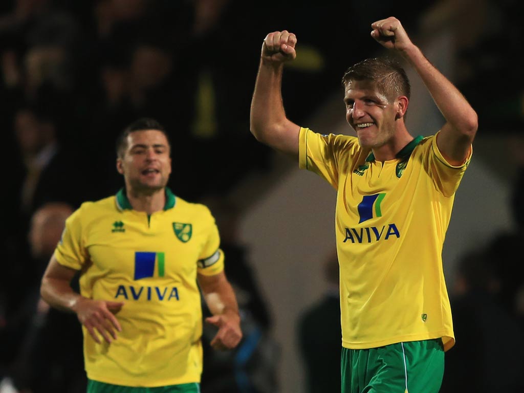 Russell Martin and Michael Turner of Norwich City