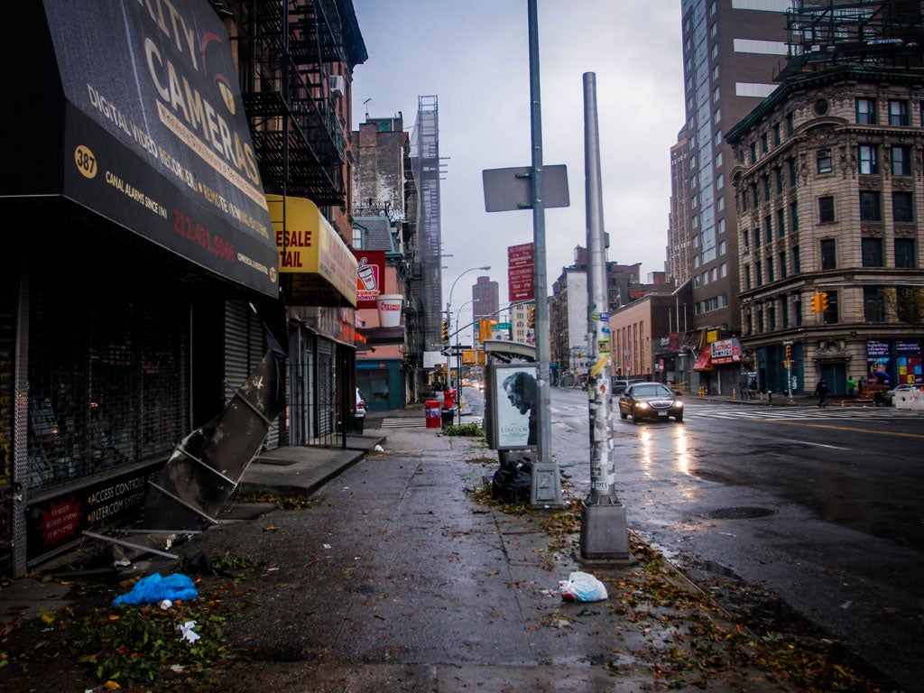 A New York City street, in the wake of Hurricane Sandy, October 2012