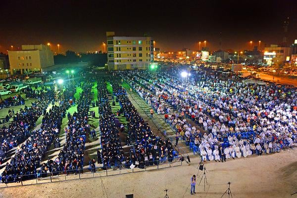 More than 2,500 Shia gather to listen to speeches against the government of King Hamad in Moqsha, Bahrain, on Oct. 11. The Shiite population, which is about 50 percent of Bahrain, has sustained a campaign of civil unrest in the country starting in 2011.