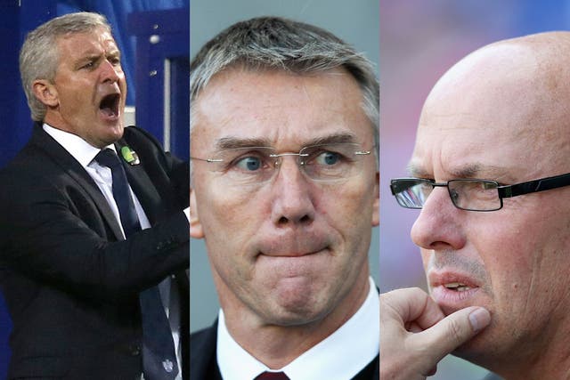 Sack race: Mark Hughes is favourite for chop, with Brian McDermott and Nigel Adkins close