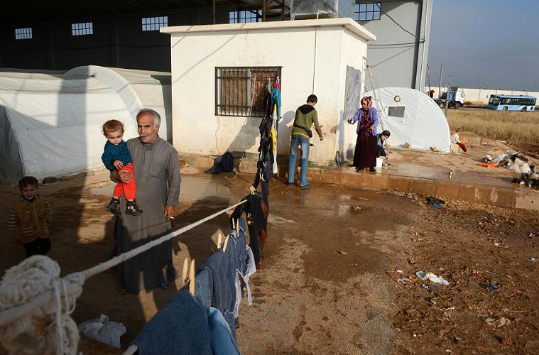 Laundry is hung out to dry at a camp for internally displaced people set-up close to the northern town of Azaz, along the Syrian and Turkish border