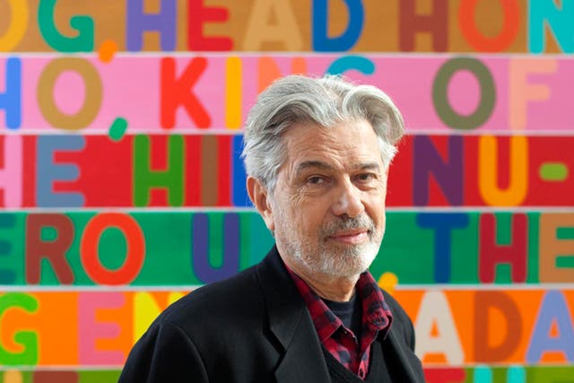 New York artist Mel Bochner stands in front of his painting 'Master of the Universe (2010)' at the Whitechapel Gallery