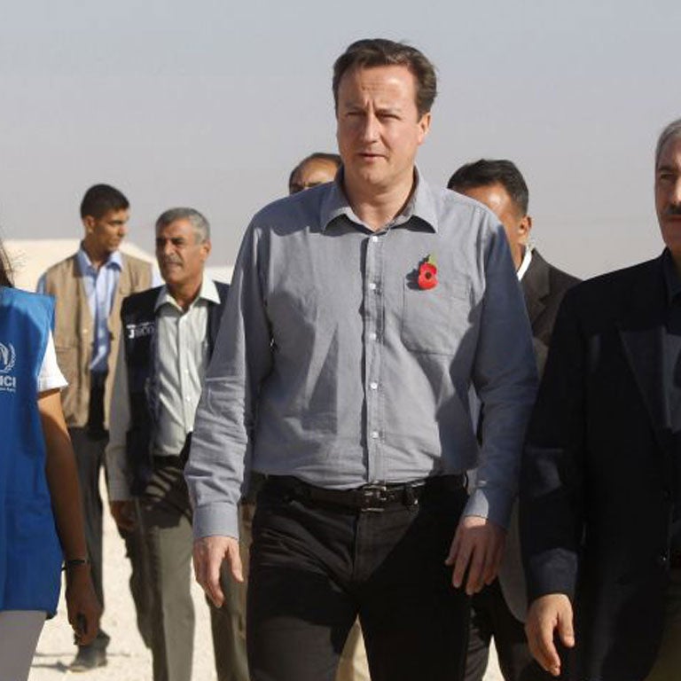 David Cameron arrives at the Al Zaatari camp for Syrian refugees