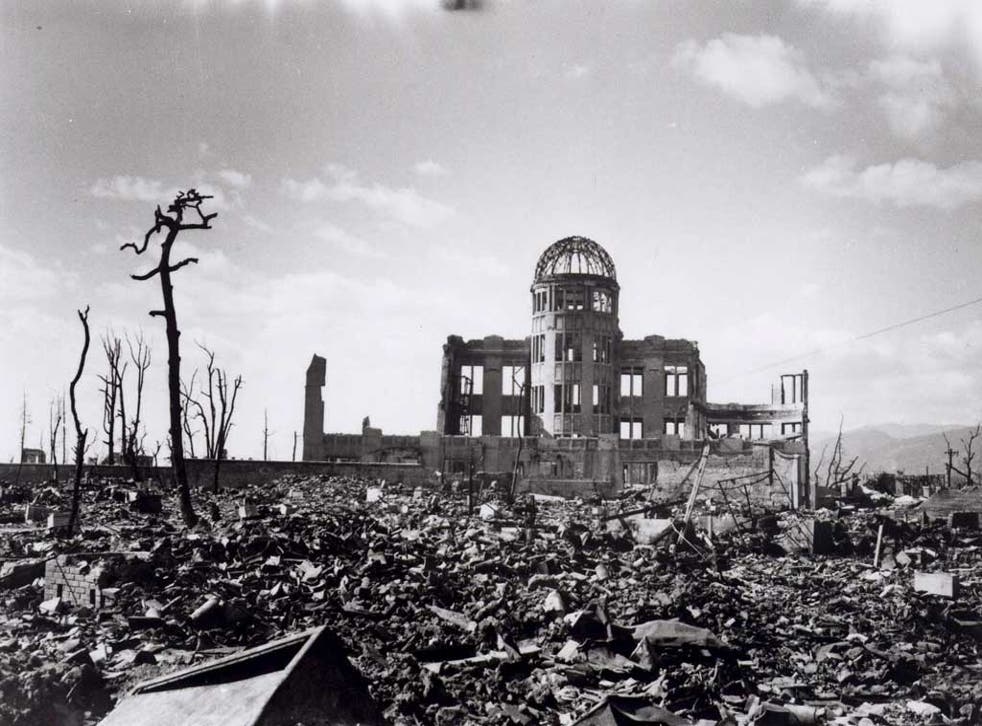 From elegant theory to infernal practice: ruins of the Hiroshima Prefectural Industrial Promotion Hall, after the atomic bomb of 6 August 1945
